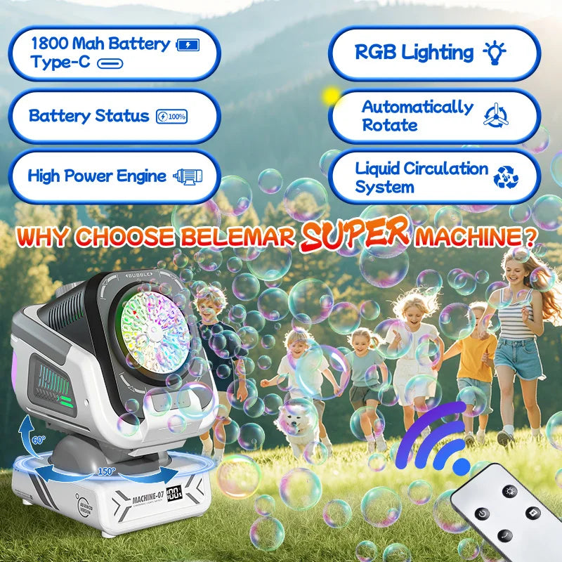 Automatische Akku-Seifenblasenmaschine mit RGB & Fernbedienung