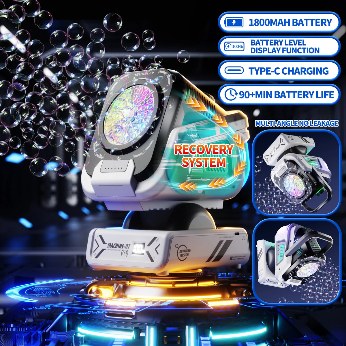 Automatische Akku-Seifenblasenmaschine mit RGB & Fernbedienung