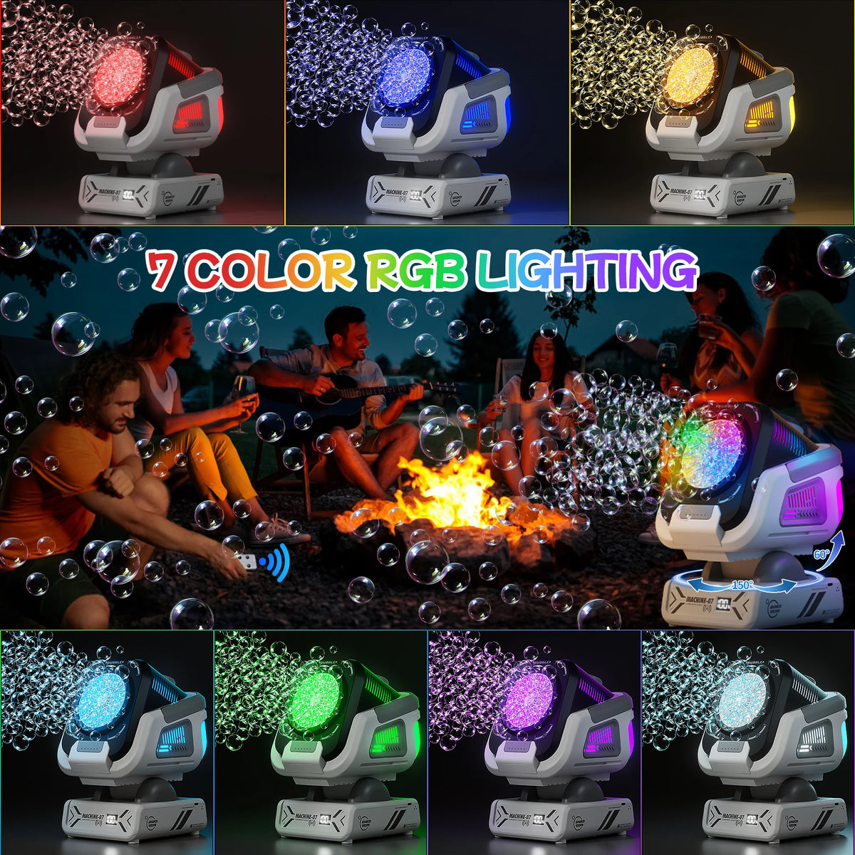 Automatische Akku-Seifenblasenmaschine mit RGB & Fernbedienung