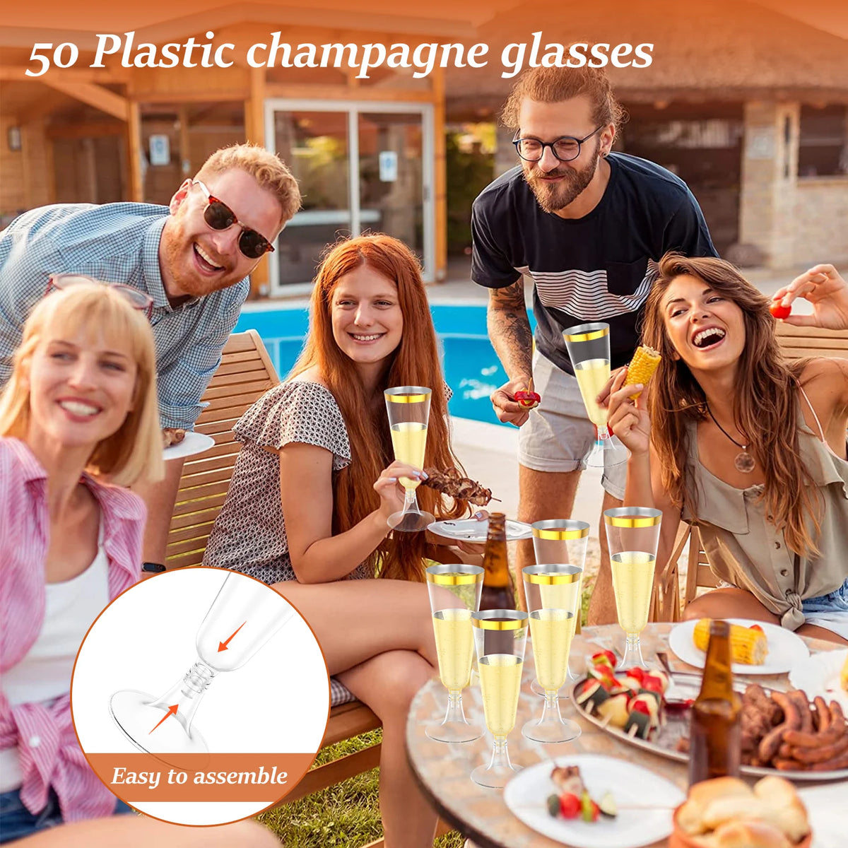 50er Set Elegante Champagnergläser mit Goldrand