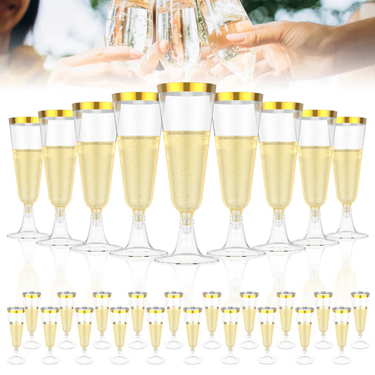 50er Set Elegante Champagnergläser mit Goldrand